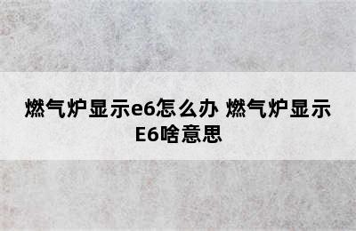 燃气炉显示e6怎么办 燃气炉显示E6啥意思